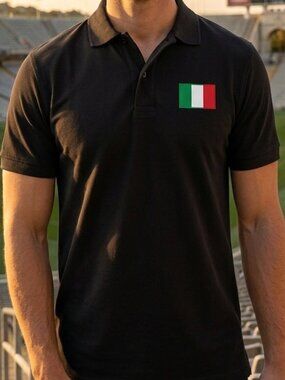 Vintage FIFA World Cup Soccer Tee Y2K Football POLO BLACK Men M ITALY ITALIA